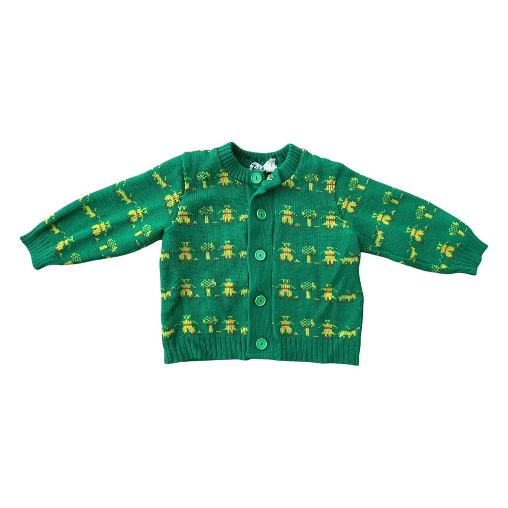 Vintage Green & Yellow Knitā Cardigan Sweater 4T